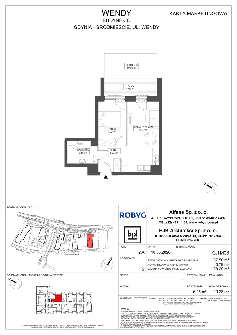 2 pokoje, mieszkanie 37,50 m², piętro 1, oferta nr C.1M03, WENDY - Budynek C, Gdynia, Śródmieście, Śródmieście, ul. Wendy 7-9