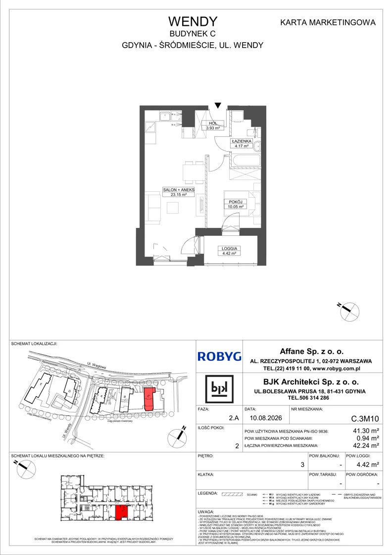 2 pokoje, mieszkanie 41,30 m², piętro 3, oferta nr C.3M10, WENDY - Budynek C, Gdynia, Śródmieście, Śródmieście, ul. Wendy 7-9