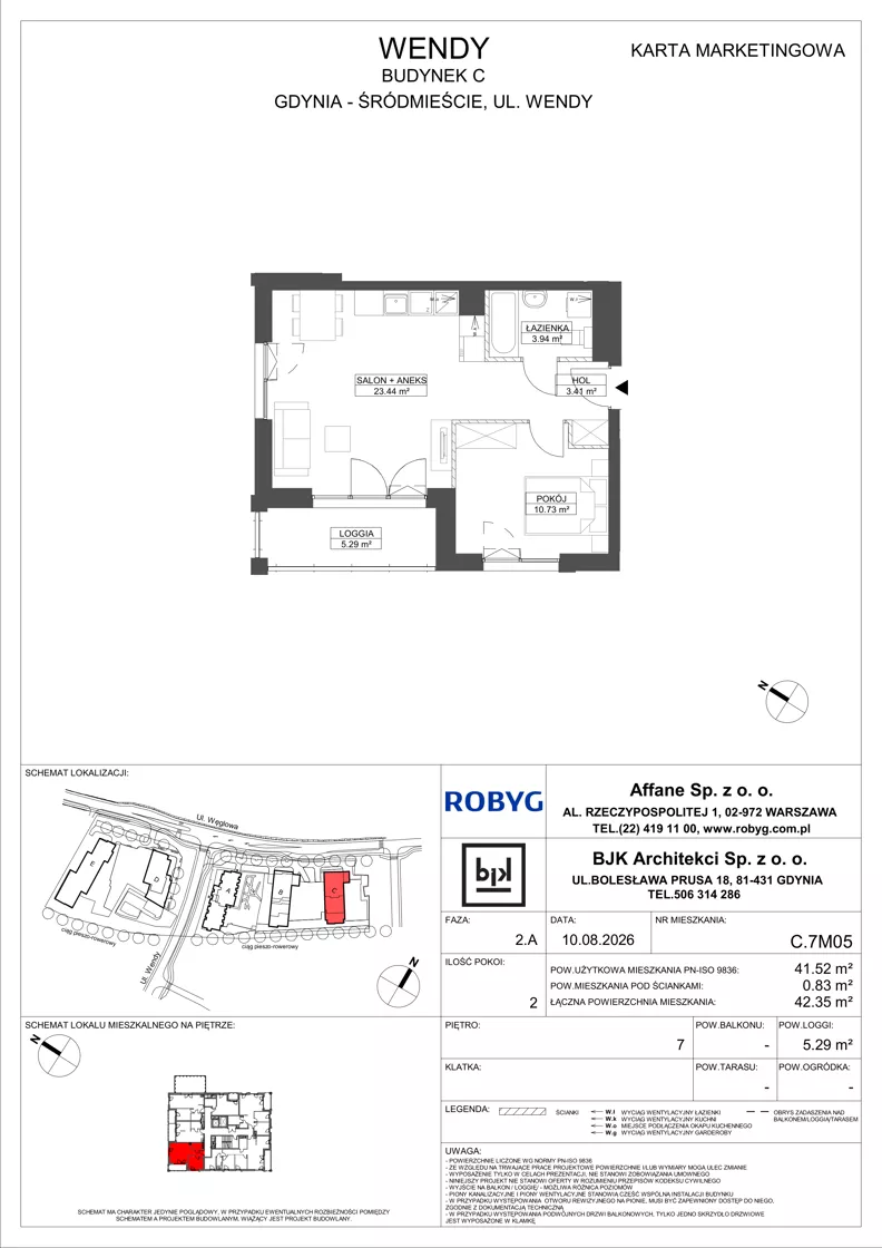 2 pokoje, mieszkanie 41,52 m², piętro 7, oferta nr C.7M05, WENDY - Budynek C, Gdynia, Śródmieście, Śródmieście, ul. Wendy 7-9