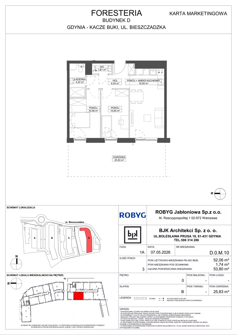 3 pokoje, mieszkanie 52,06 m², parter, oferta nr D.0M10, Foresteria, Gdynia, Wielki Kack, Kacze Buki, ul. Bieszczadzka