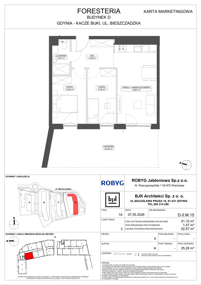 3 pokoje, mieszkanie 51,10 m², parter, oferta nr D.0M15, Foresteria, Gdynia, Wielki Kack, Kacze Buki, ul. Bieszczadzka