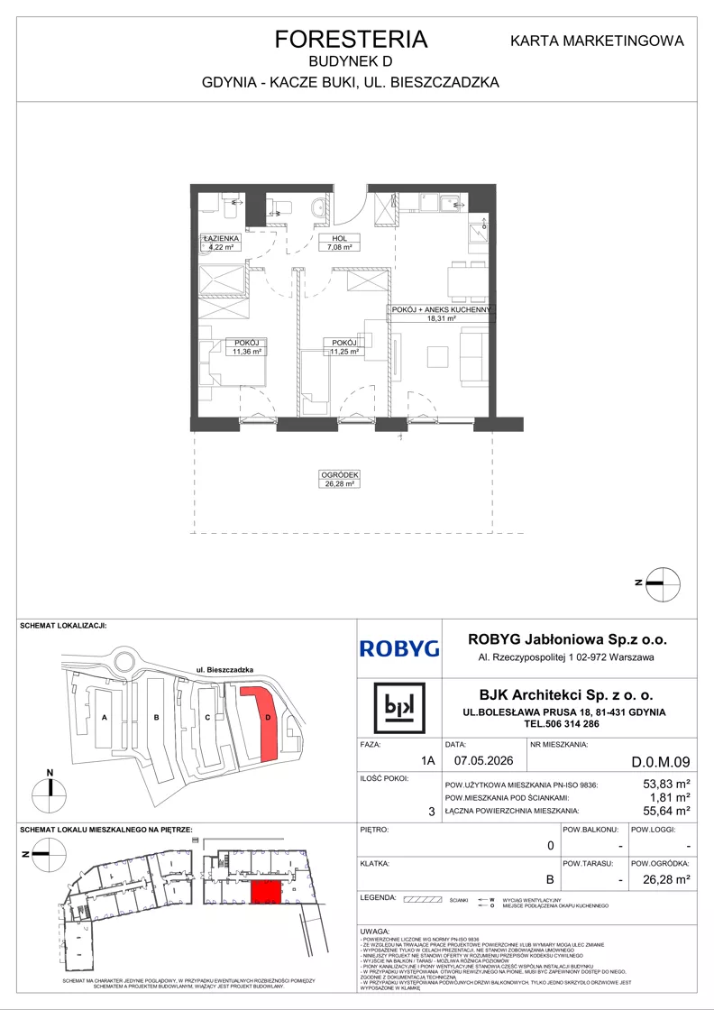 3 pokoje, mieszkanie 53,83 m², parter, oferta nr D.0M09, Foresteria, Gdynia, Wielki Kack, Kacze Buki, ul. Bieszczadzka