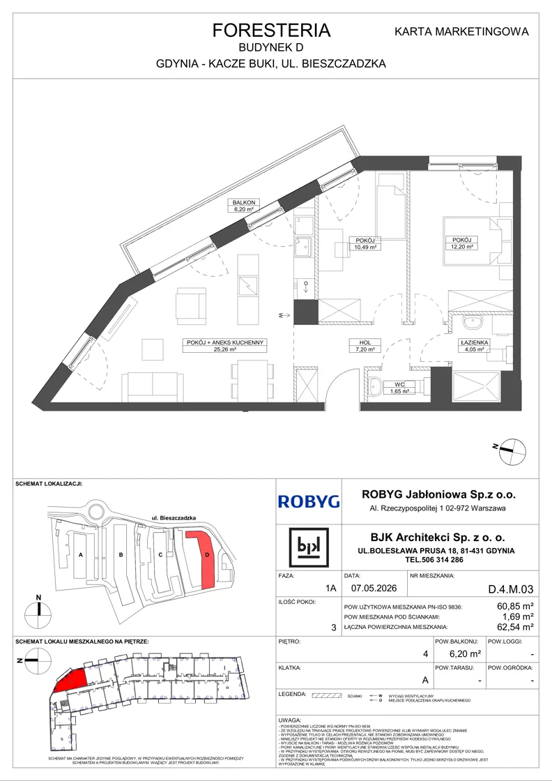 3 pokoje, mieszkanie 60,85 m², piętro 4, oferta nr D.4M03, Foresteria, Gdynia, Wielki Kack, Kacze Buki, ul. Bieszczadzka