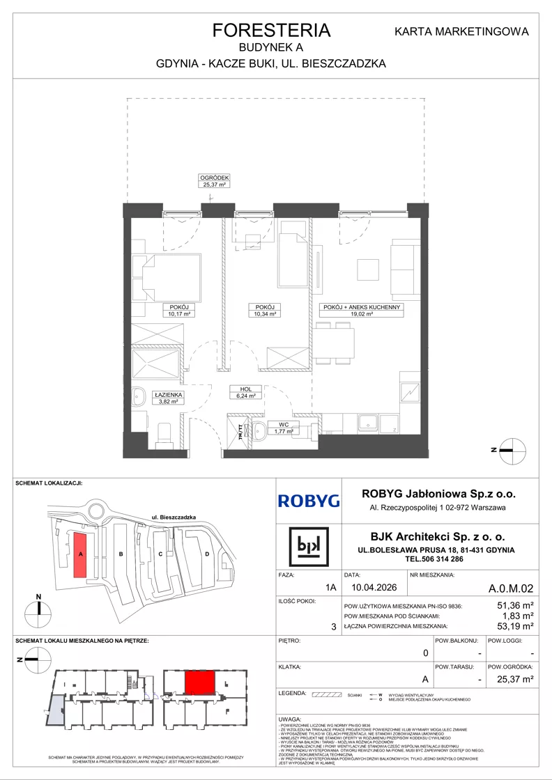 3 pokoje, mieszkanie 51,36 m², parter, oferta nr A.0M02, Foresteria Etap A, Gdynia, Wielki Kack, Kacze Buki, ul. Bieszczadzka