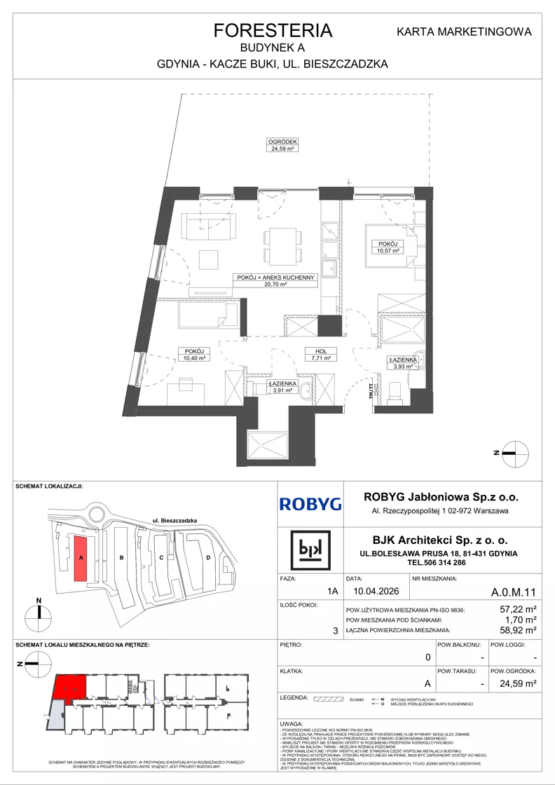 3 pokoje, mieszkanie 57,22 m², parter, oferta nr A.0M11, Foresteria Etap A, Gdynia, Wielki Kack, Kacze Buki, ul. Bieszczadzka