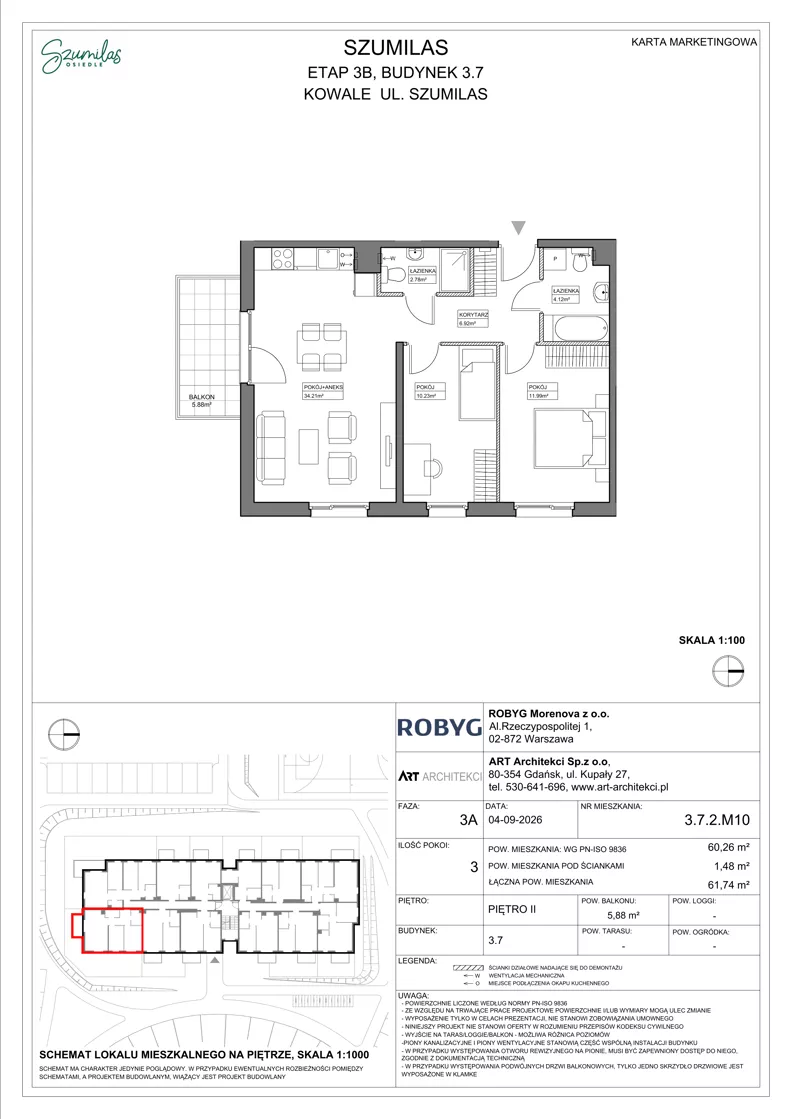 3 pokoje, mieszkanie 60,26 m², piętro 2, oferta nr 3.7.2M10, Szumilas, Kowale, ul. Magazynowa