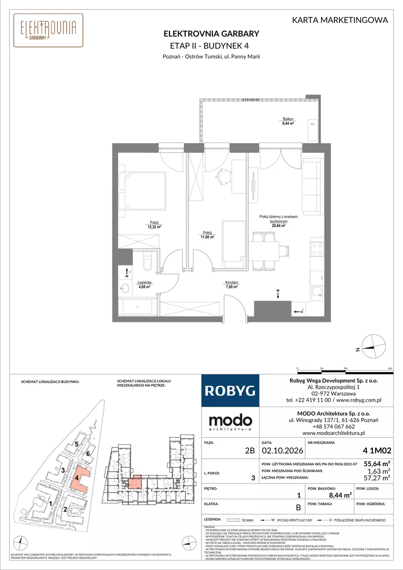 3 pokoje, mieszkanie 55,64 m², piętro 1, oferta nr 4.1M02, Elektrovnia Garbary, Poznań, Ostrów Tumski-Śródka-Zawady-Komandoria, Ostrów Tumski, ul. Panny Marii