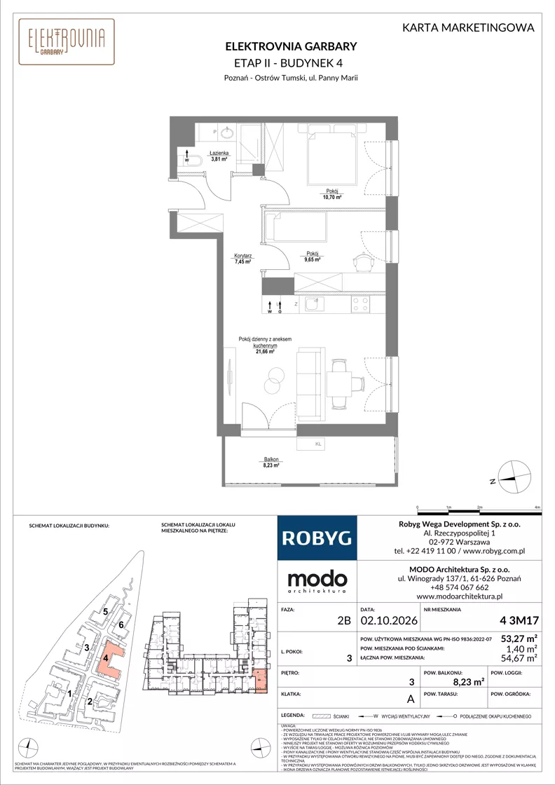 3 pokoje, mieszkanie 53,27 m², piętro 3, oferta nr 4.3M17, Elektrovnia Garbary, Poznań, Ostrów Tumski-Śródka-Zawady-Komandoria, Ostrów Tumski, ul. Panny Marii