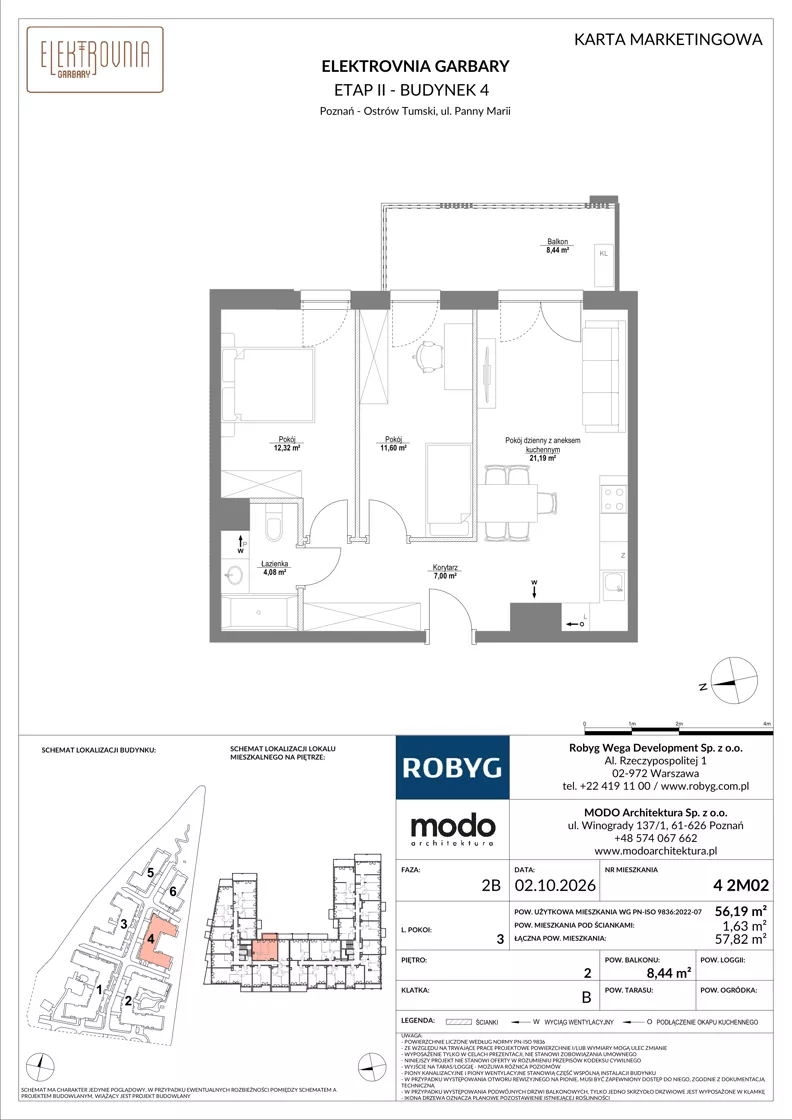 3 pokoje, mieszkanie 56,19 m², piętro 2, oferta nr 4.2M02, Elektrovnia Garbary, Poznań, Ostrów Tumski-Śródka-Zawady-Komandoria, Ostrów Tumski, ul. Panny Marii