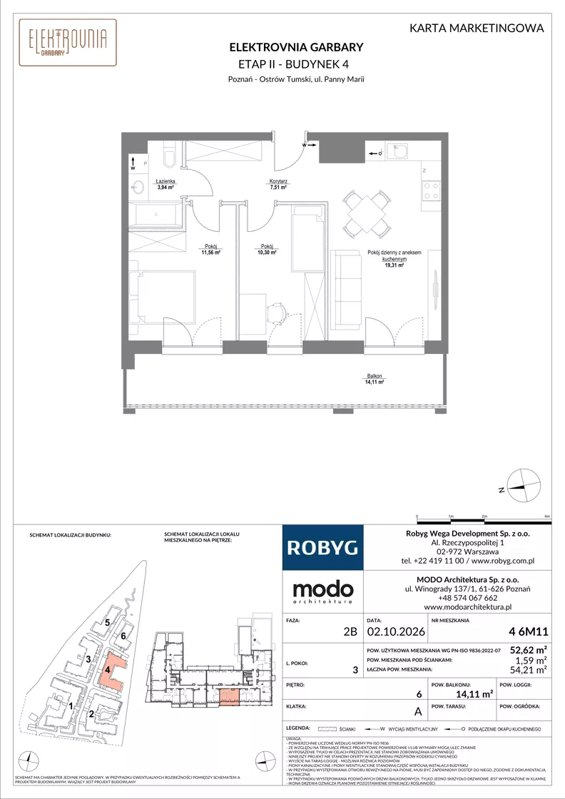 3 pokoje, mieszkanie 52,62 m², piętro 6, oferta nr 4.6M11, Elektrovnia Garbary, Poznań, Ostrów Tumski-Śródka-Zawady-Komandoria, Ostrów Tumski, ul. Panny Marii