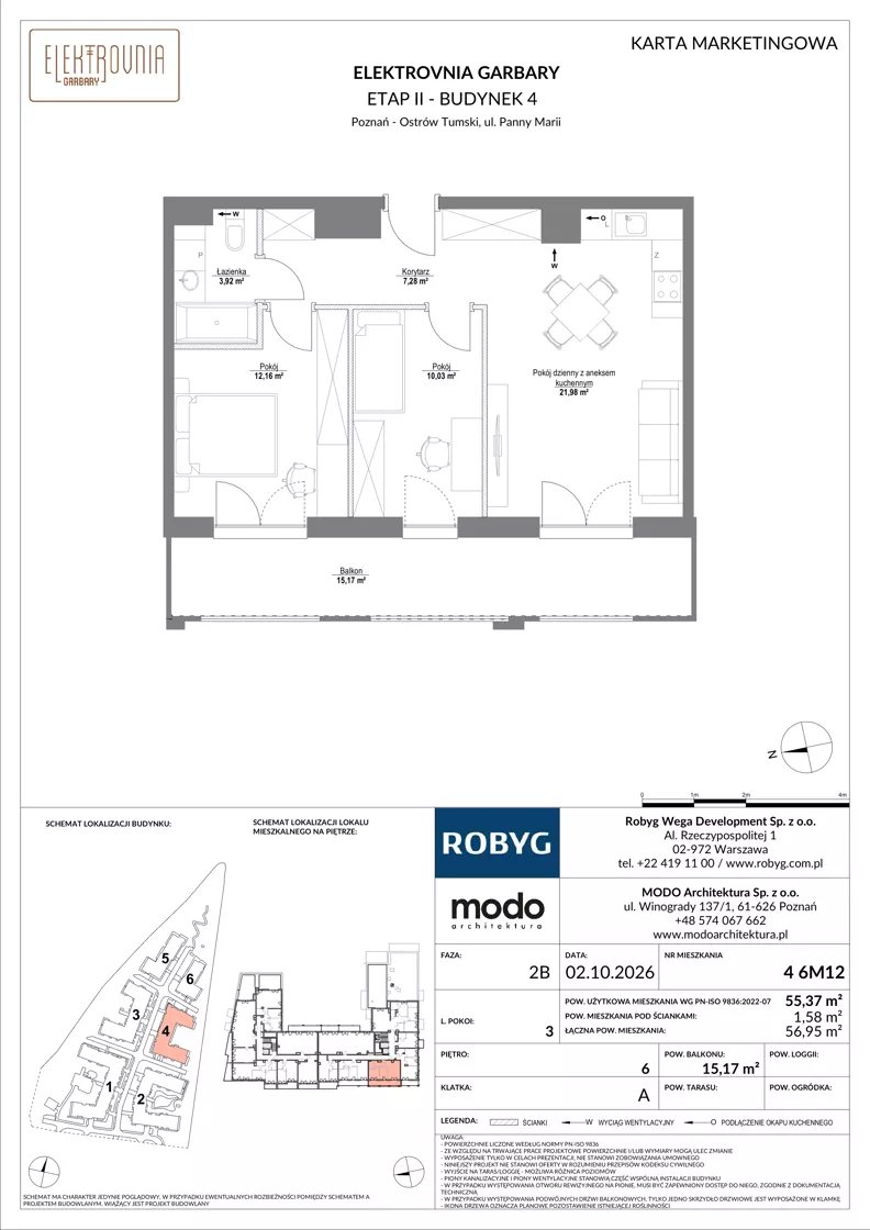 3 pokoje, mieszkanie 55,37 m², piętro 6, oferta nr 4.6M12, Elektrovnia Garbary, Poznań, Ostrów Tumski-Śródka-Zawady-Komandoria, Ostrów Tumski, ul. Panny Marii