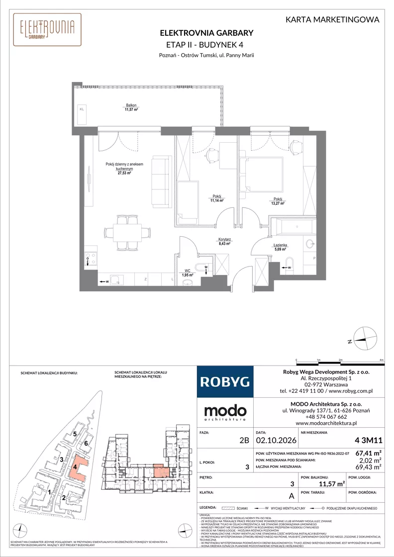 3 pokoje, mieszkanie 67,41 m², piętro 3, oferta nr 4.3M11, Elektrovnia Garbary, Poznań, Ostrów Tumski-Śródka-Zawady-Komandoria, Ostrów Tumski, ul. Panny Marii