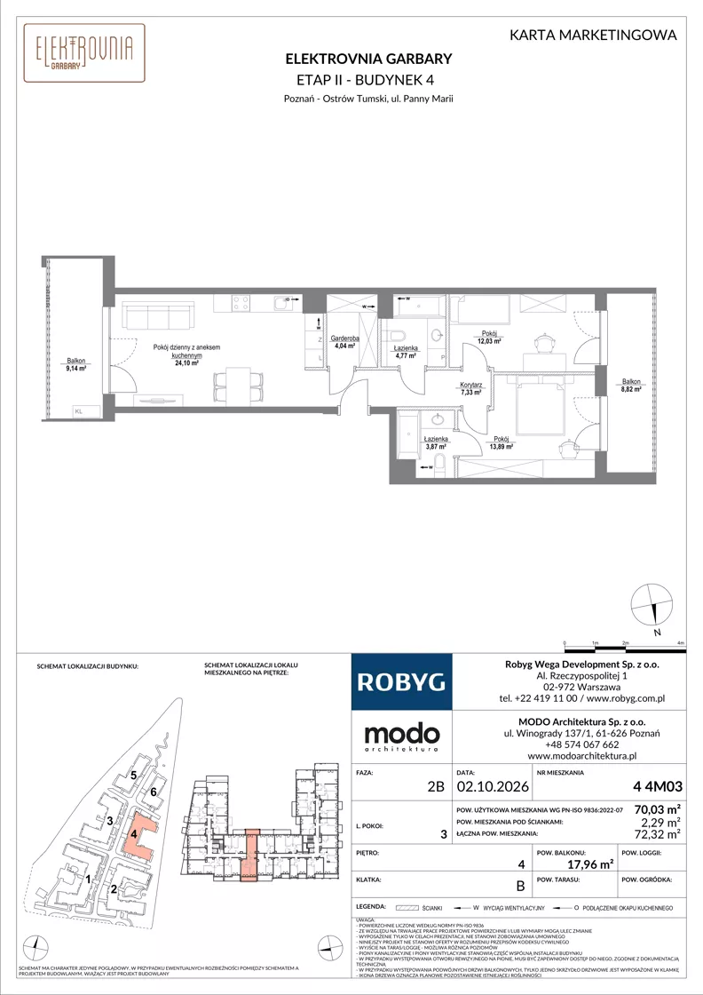 3 pokoje, mieszkanie 70,03 m², piętro 4, oferta nr 4.4M03, Elektrovnia Garbary, Poznań, Ostrów Tumski-Śródka-Zawady-Komandoria, Ostrów Tumski, ul. Panny Marii