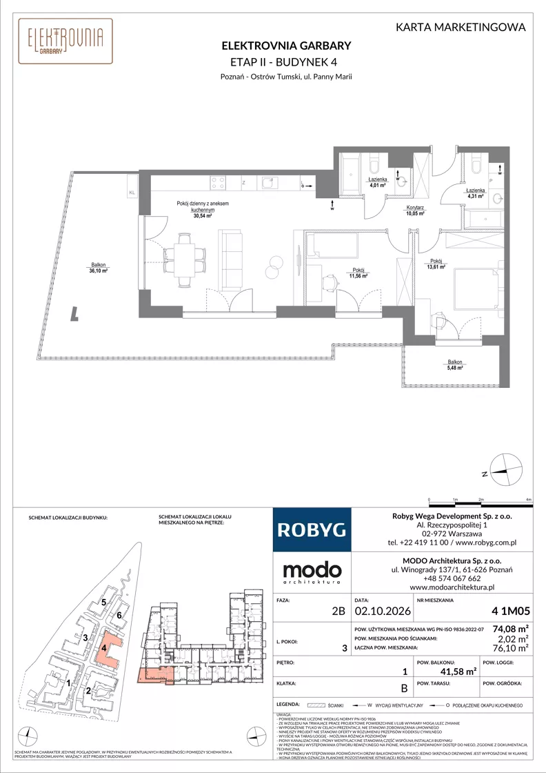 3 pokoje, mieszkanie 74,08 m², piętro 1, oferta nr 4.1M05, Elektrovnia Garbary, Poznań, Ostrów Tumski-Śródka-Zawady-Komandoria, Ostrów Tumski, ul. Panny Marii