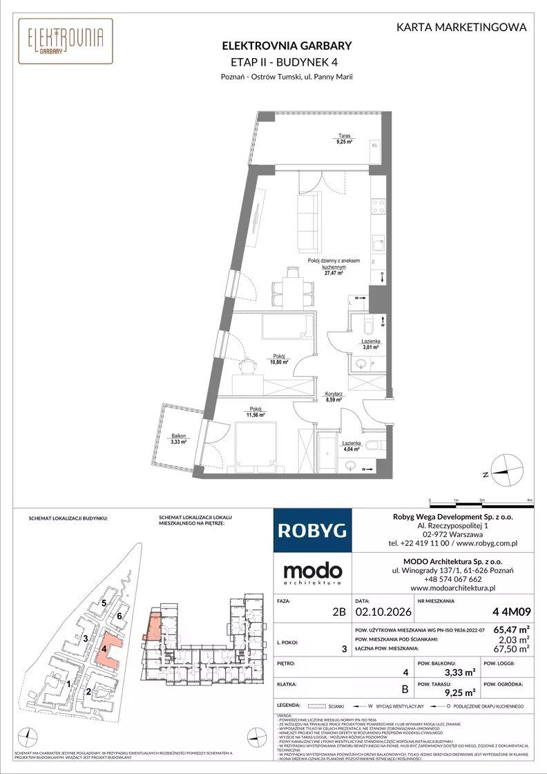 3 pokoje, mieszkanie 65,47 m², piętro 4, oferta nr 4.4M09, Elektrovnia Garbary, Poznań, Ostrów Tumski-Śródka-Zawady-Komandoria, Ostrów Tumski, ul. Panny Marii