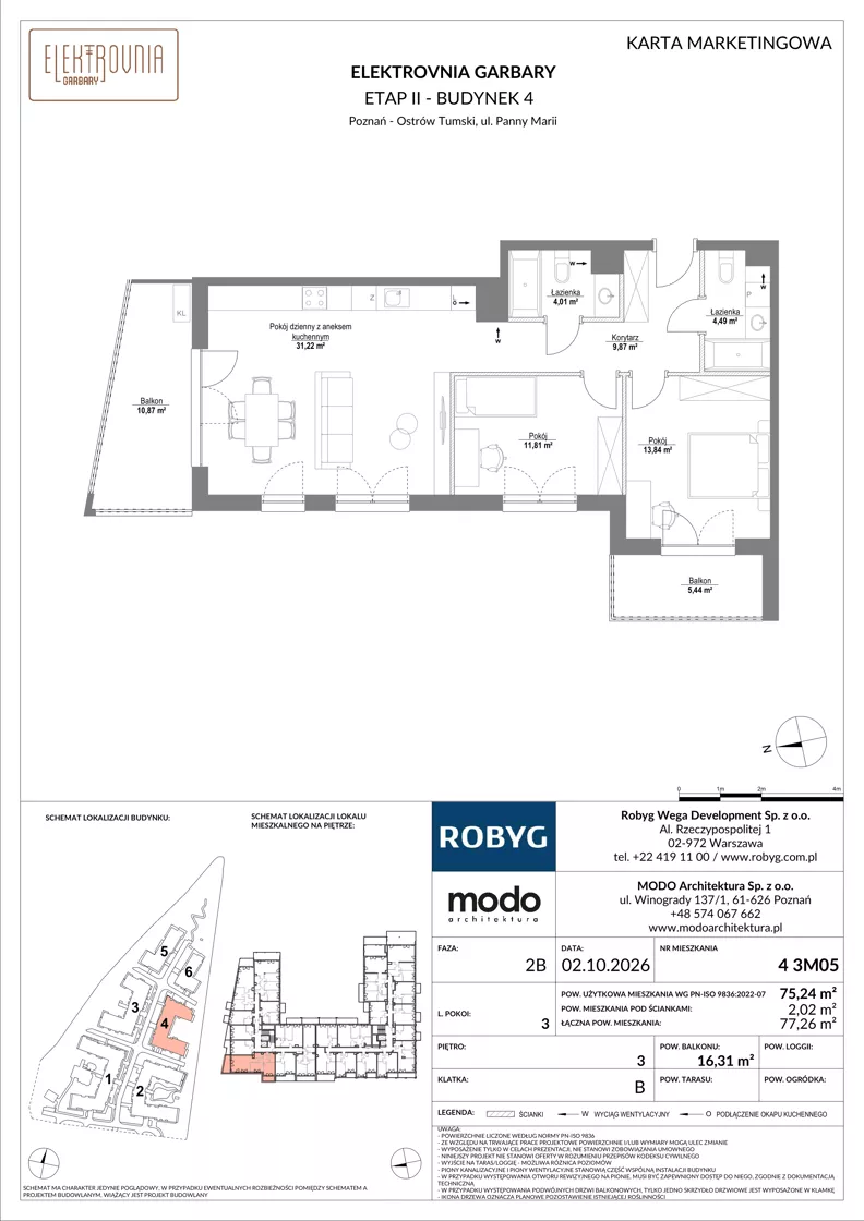 3 pokoje, mieszkanie 75,24 m², piętro 3, oferta nr 4.3M05, Elektrovnia Garbary, Poznań, Ostrów Tumski-Śródka-Zawady-Komandoria, Ostrów Tumski, ul. Panny Marii