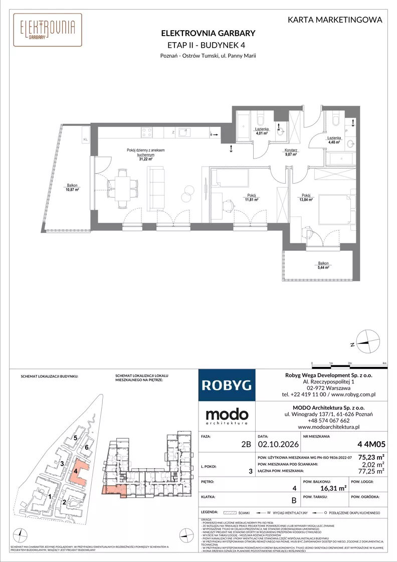 3 pokoje, mieszkanie 75,23 m², piętro 4, oferta nr 4.4M05, Elektrovnia Garbary, Poznań, Ostrów Tumski-Śródka-Zawady-Komandoria, Ostrów Tumski, ul. Panny Marii