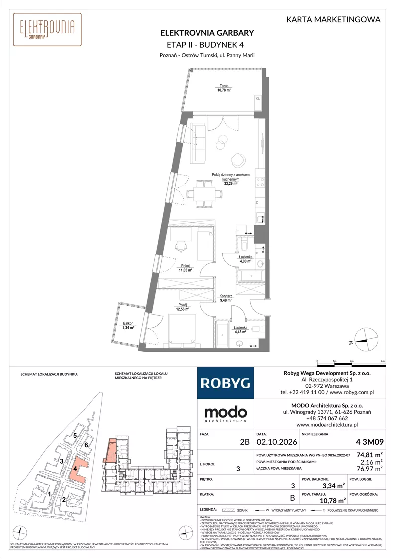 3 pokoje, mieszkanie 74,81 m², piętro 3, oferta nr 4.3M09, Elektrovnia Garbary, Poznań, Ostrów Tumski-Śródka-Zawady-Komandoria, Ostrów Tumski, ul. Panny Marii
