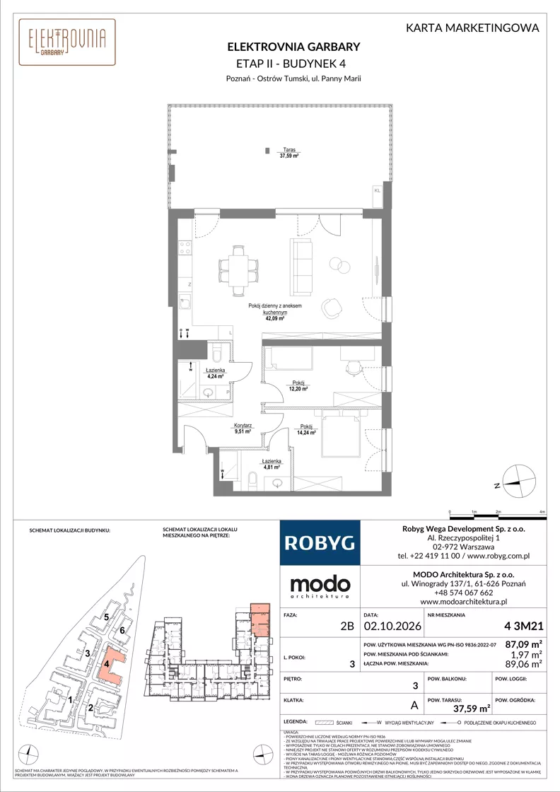 3 pokoje, mieszkanie 87,09 m², piętro 3, oferta nr 4.3M21, Elektrovnia Garbary, Poznań, Ostrów Tumski-Śródka-Zawady-Komandoria, Ostrów Tumski, ul. Panny Marii