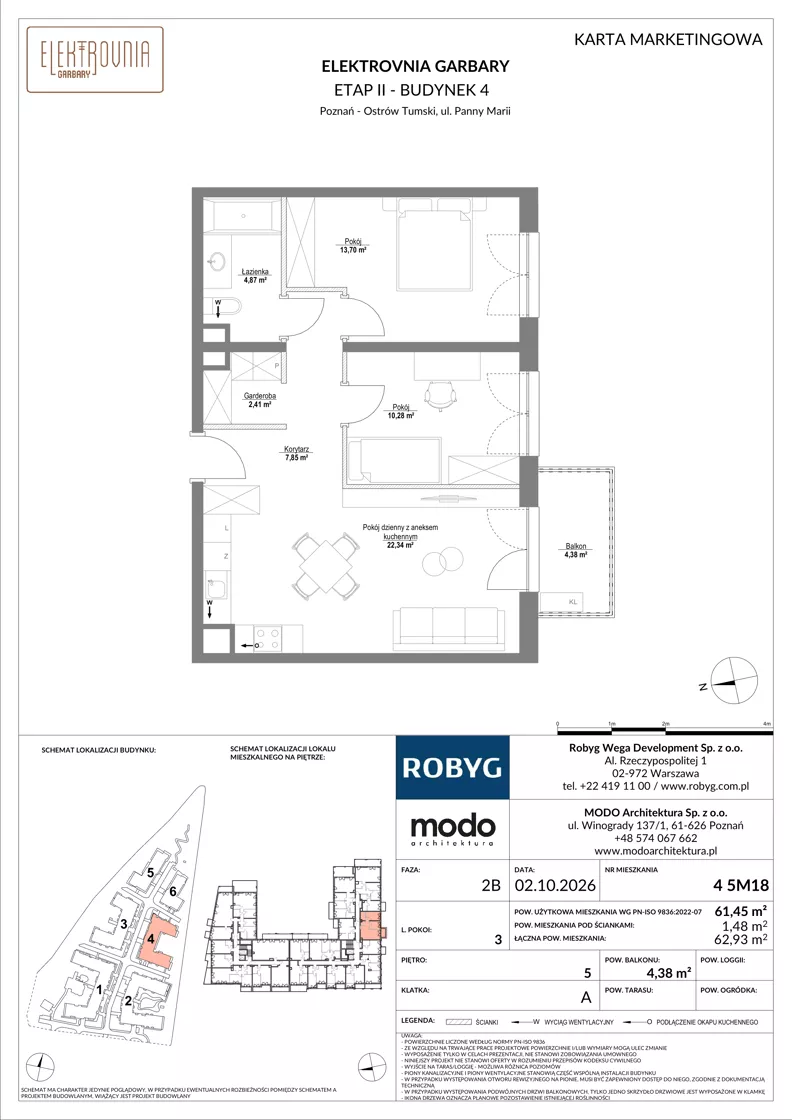 3 pokoje, mieszkanie 61,45 m², piętro 5, oferta nr 4.5M18, Elektrovnia Garbary, Poznań, Ostrów Tumski-Śródka-Zawady-Komandoria, Ostrów Tumski, ul. Panny Marii