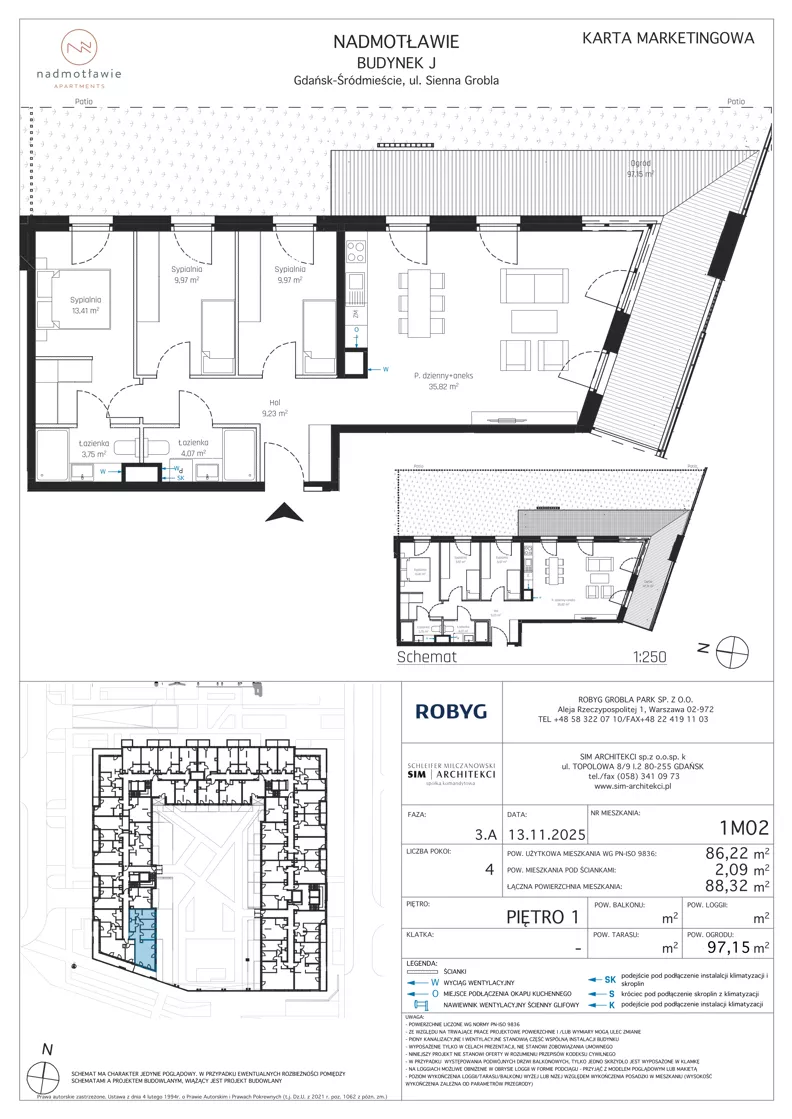 4 pokoje, mieszkanie 86,22 m², piętro 1, oferta nr J.1M02, Nadmotławie Apartments Budynek J, Gdańsk, Śródmieście, ul. Sienna Grobla
