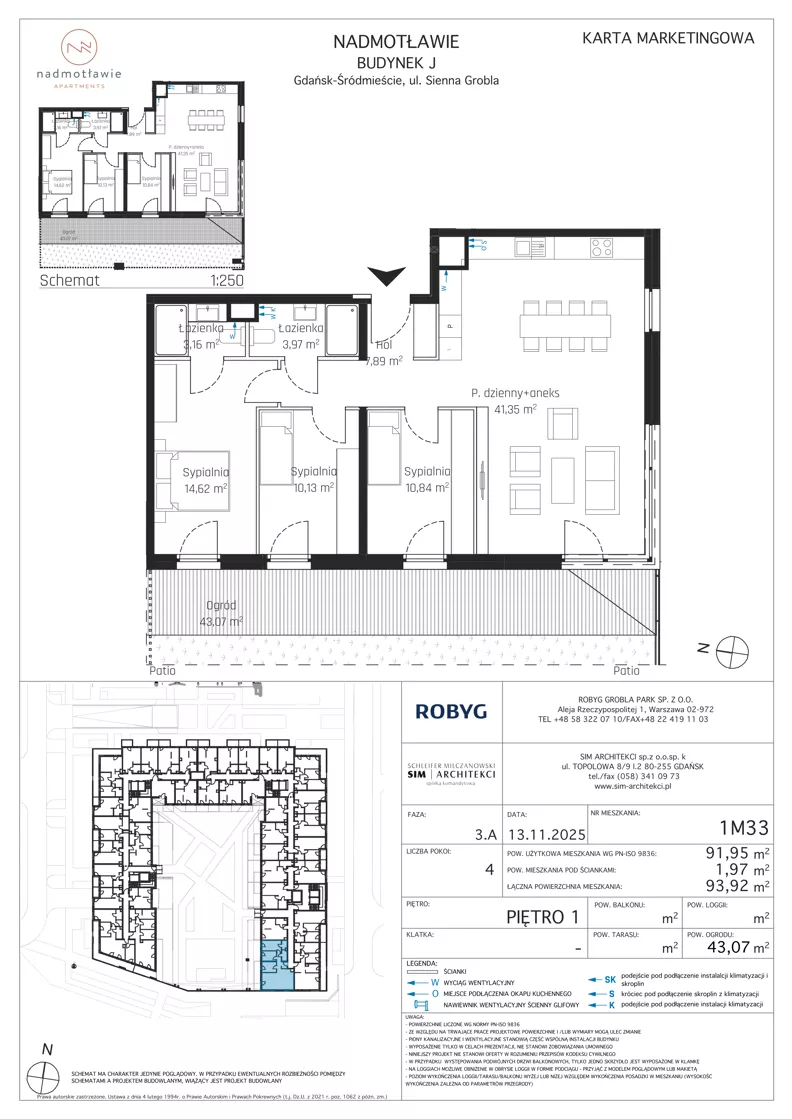4 pokoje, mieszkanie 91,95 m², piętro 1, oferta nr J.1M33, Nadmotławie Apartments Budynek J, Gdańsk, Śródmieście, ul. Sienna Grobla