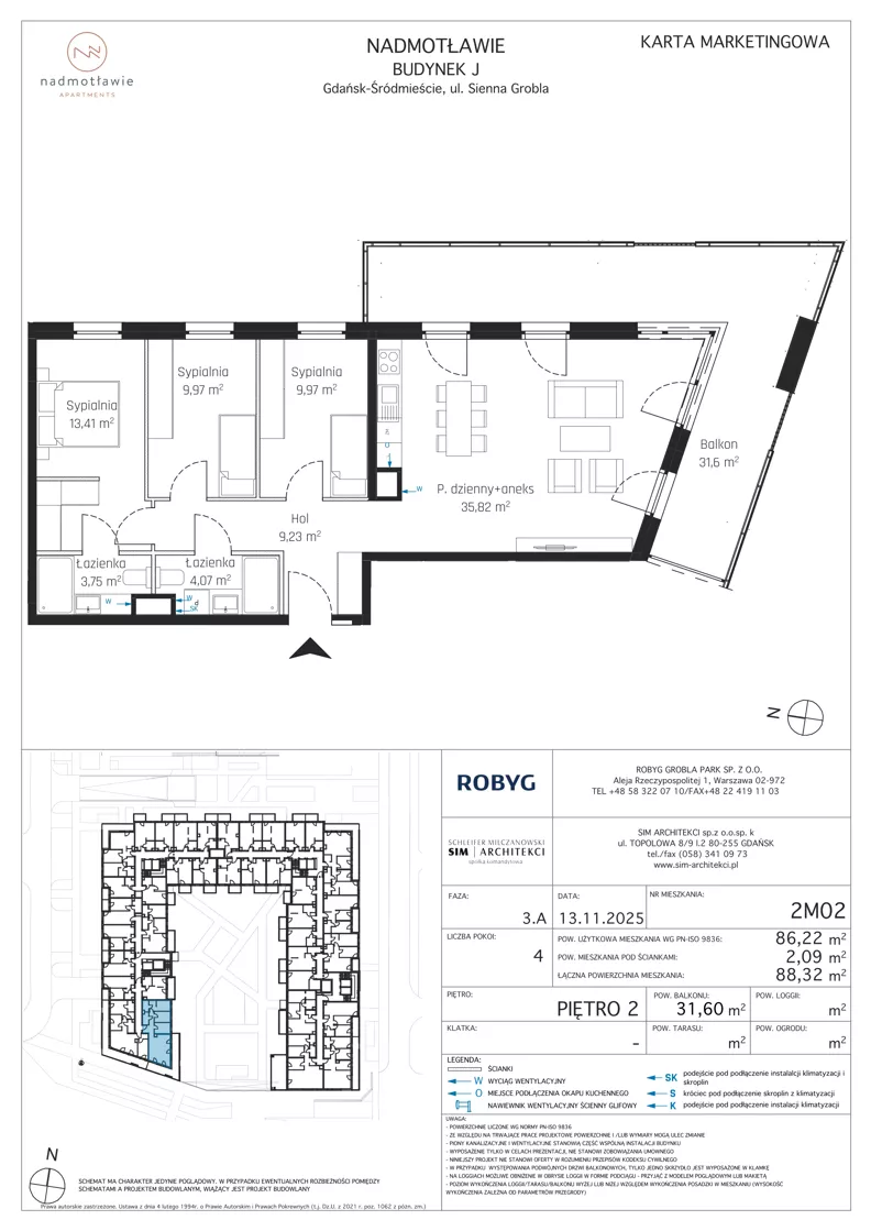 4 pokoje, mieszkanie 86,22 m², piętro 2, oferta nr J.2M02, Nadmotławie Apartments Budynek J, Gdańsk, Śródmieście, ul. Sienna Grobla