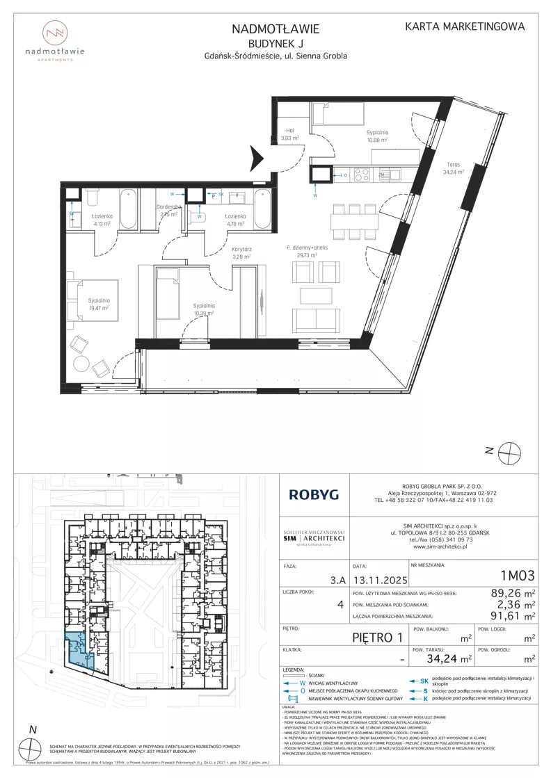 4 pokoje, mieszkanie 89,26 m², piętro 1, oferta nr J.1M03, Nadmotławie Apartments Budynek J, Gdańsk, Śródmieście, ul. Sienna Grobla