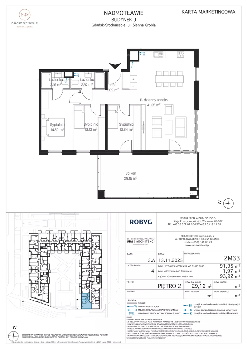 4 pokoje, mieszkanie 91,95 m², piętro 2, oferta nr J.2M33, Nadmotławie Apartments Budynek J, Gdańsk, Śródmieście, ul. Sienna Grobla