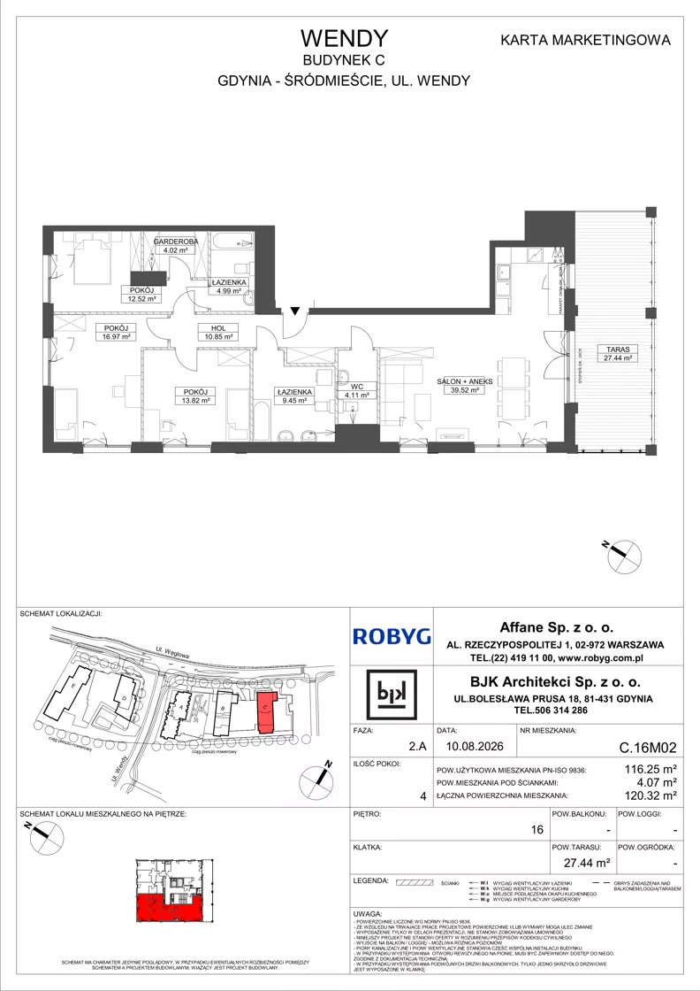 4 pokoje, mieszkanie 116,25 m², piętro 16, oferta nr C.16M02, WENDY - Budynek C, Gdynia, Śródmieście, Śródmieście, ul. Wendy 7-9