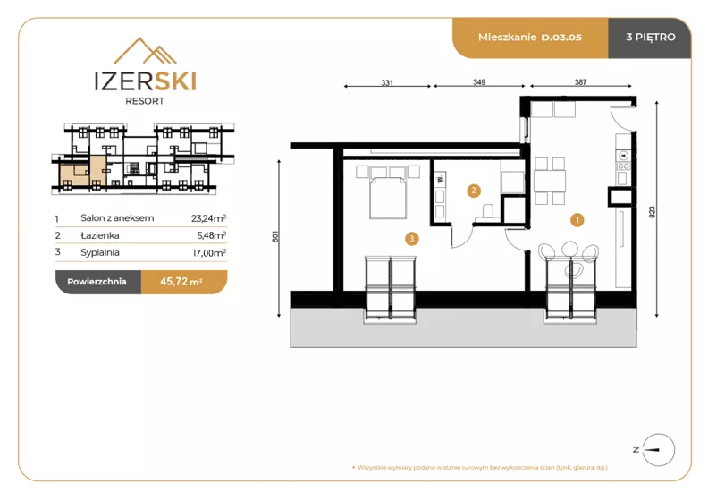 2 pokoje, apartament inwestycyjny 45,72 m², piętro 3, oferta nr D.03.05, IzerSKI Resort, Świeradów-Zdrój, ul. Jana Kilińskiego 2