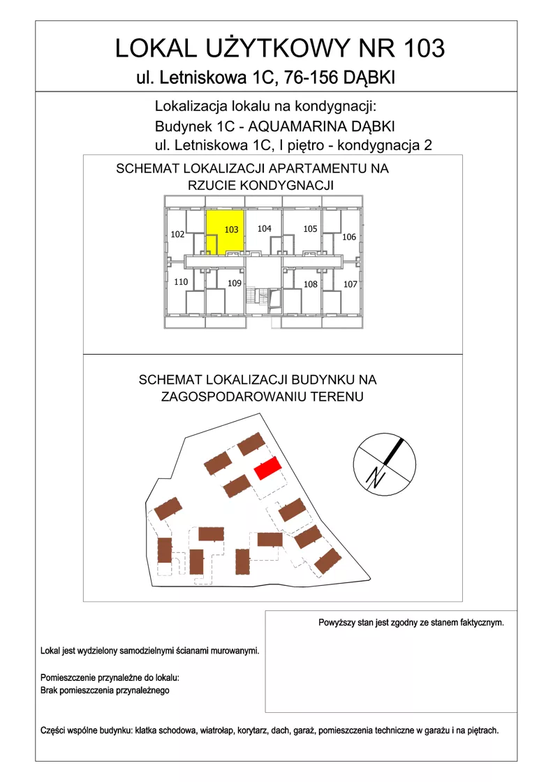 1 pokój, lokal inwestycyjny 34,97 m², piętro 1, oferta nr 103, Aquamarina Dąbki, Dąbki, ul. Letniskowa 1