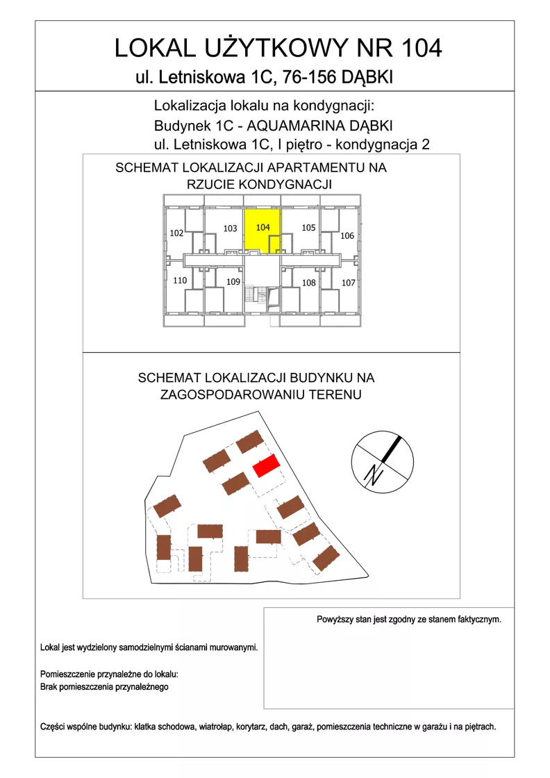 1 pokój, lokal inwestycyjny 33,32 m², piętro 1, oferta nr 104, Aquamarina Dąbki, Dąbki, ul. Letniskowa 1