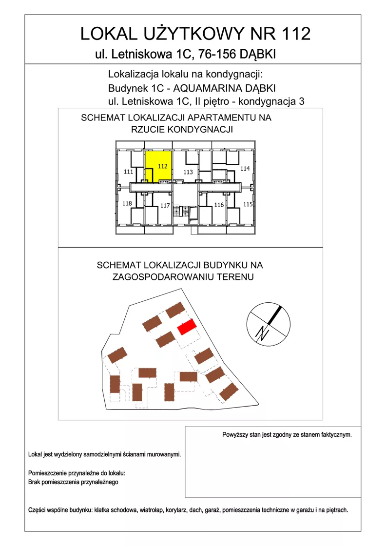 1 pokój, lokal inwestycyjny 34,89 m², piętro 2, oferta nr 112, Aquamarina Dąbki, Dąbki, ul. Letniskowa 1