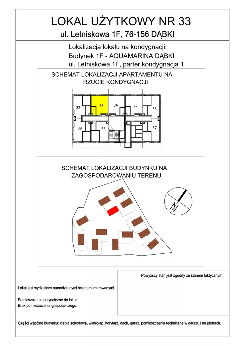 1 pokój, lokal inwestycyjny 34,80 m², parter, oferta nr 33, Aquamarina Dąbki, Dąbki, ul. Letniskowa 1
