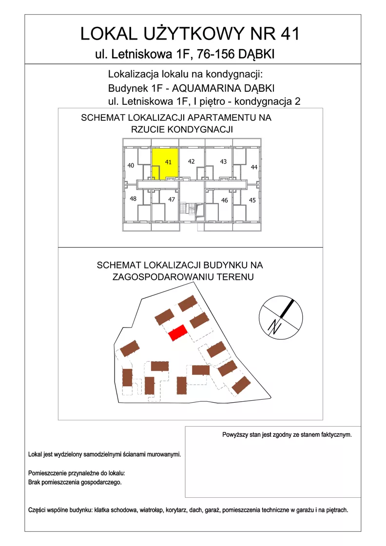 1 pokój, lokal inwestycyjny 34,84 m², piętro 1, oferta nr 41, Aquamarina Dąbki, Dąbki, ul. Letniskowa 1