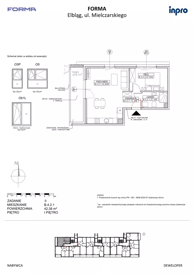 2 pokoje, mieszkanie 42,38 m², piętro 1, oferta nr B.4.2.1, FORMA - II etap, Elbląg, Zatorze, ul. Malborska