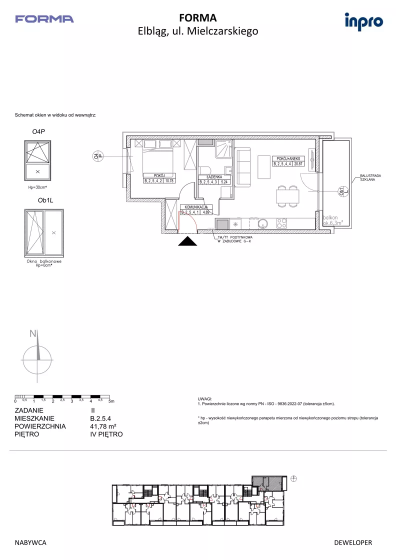 2 pokoje, mieszkanie 41,78 m², piętro 4, oferta nr B.2.5.4, FORMA - II etap, Elbląg, Zatorze, ul. Malborska