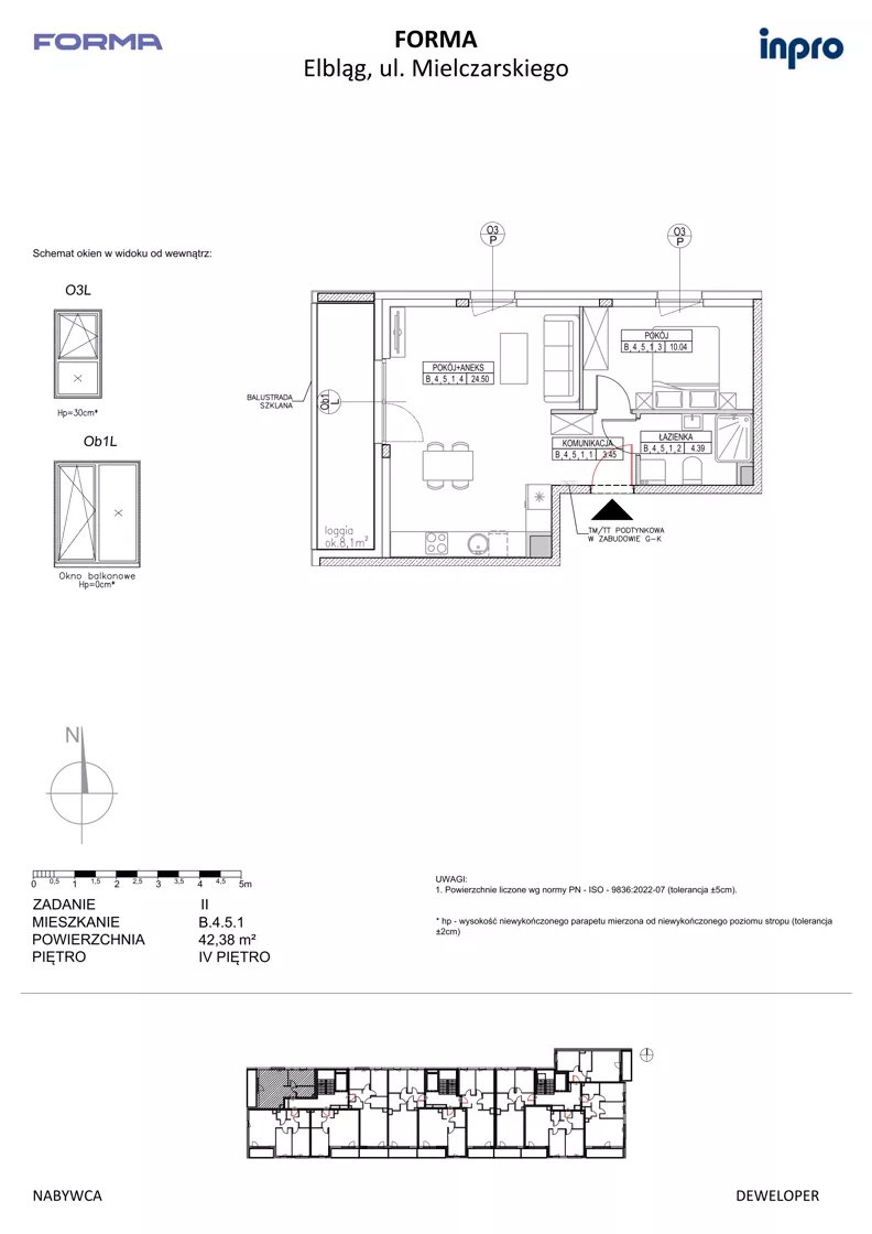 2 pokoje, mieszkanie 42,38 m², piętro 4, oferta nr B.4.5.1, FORMA - II etap, Elbląg, Zatorze, ul. Malborska