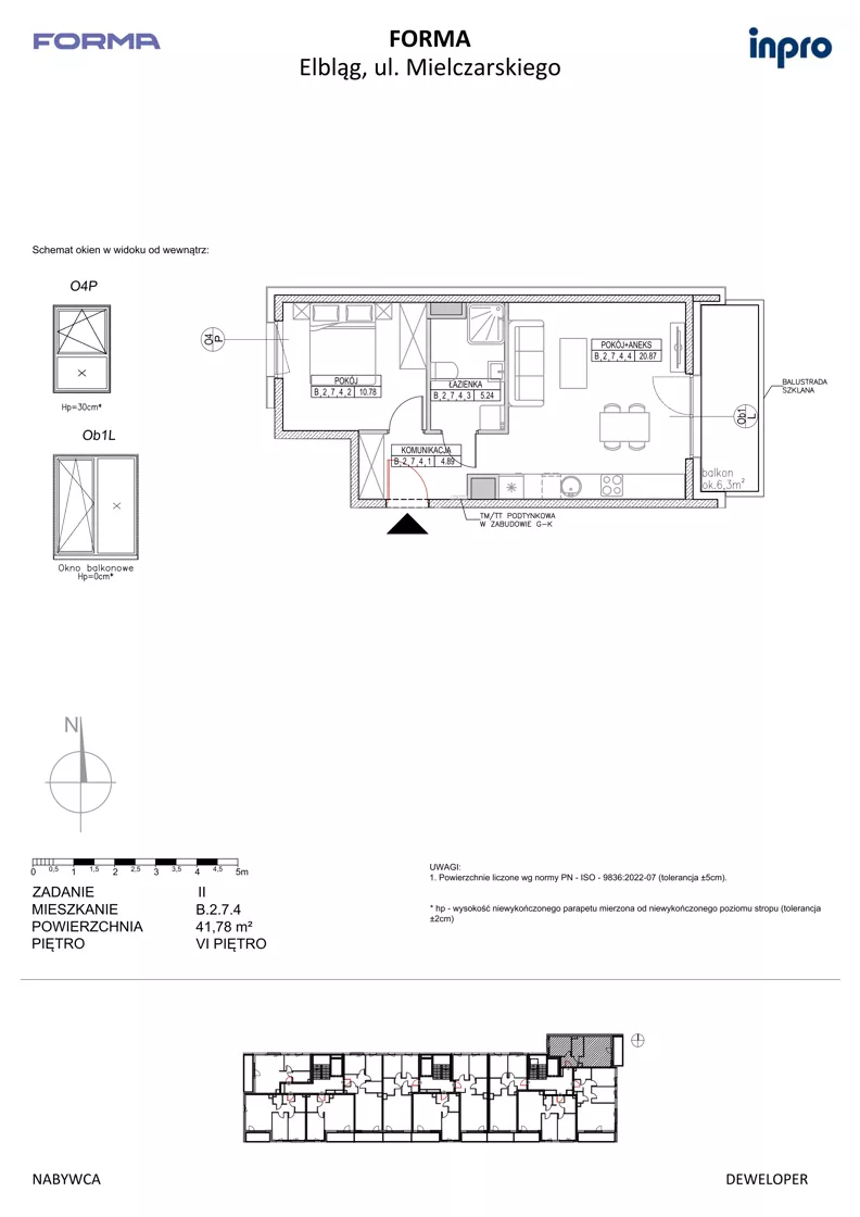 2 pokoje, mieszkanie 41,78 m², piętro 6, oferta nr B.2.7.4, FORMA - II etap, Elbląg, Zatorze, ul. Malborska