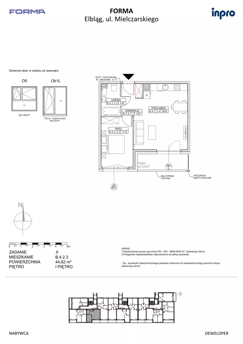 2 pokoje, mieszkanie 44,62 m², piętro 1, oferta nr B.4.2.3, FORMA - II etap, Elbląg, Zatorze, ul. Malborska