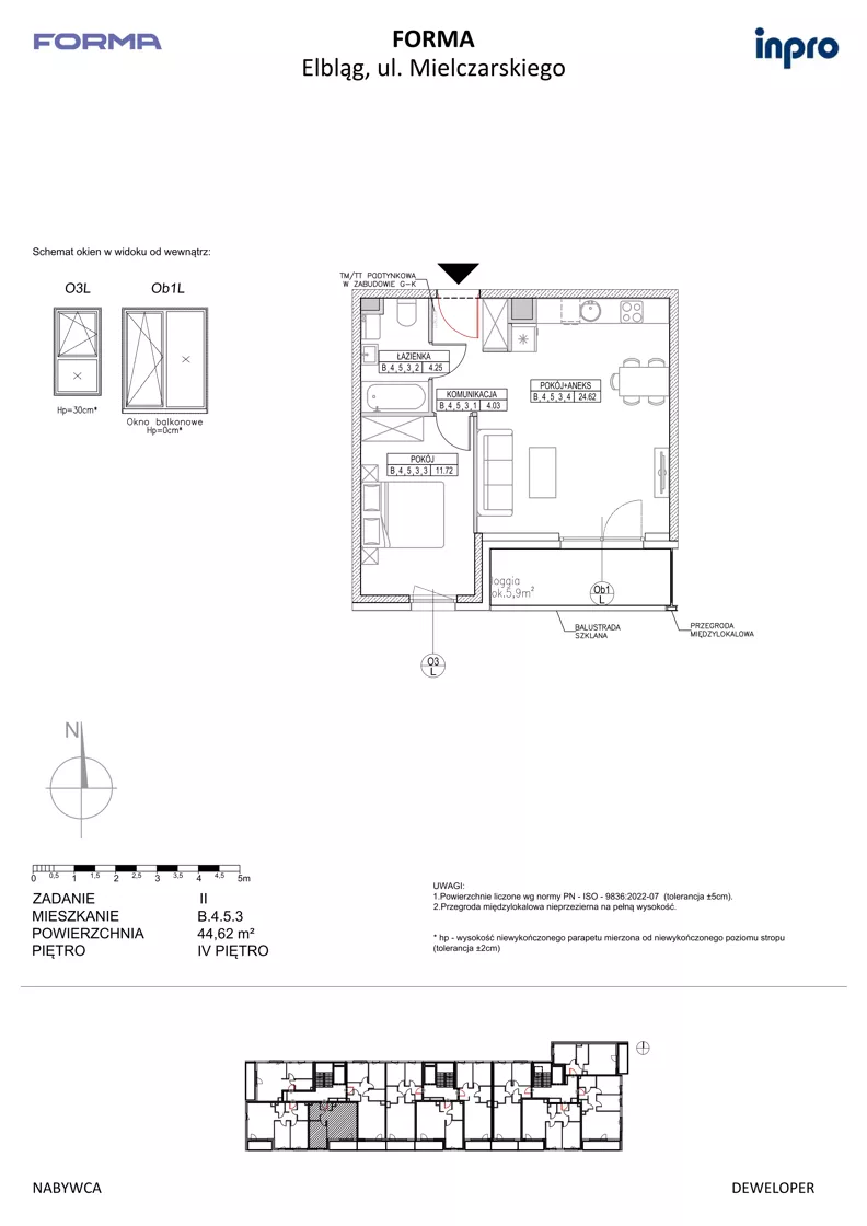 2 pokoje, mieszkanie 44,62 m², piętro 4, oferta nr B.4.5.3, FORMA - II etap, Elbląg, Zatorze, ul. Malborska