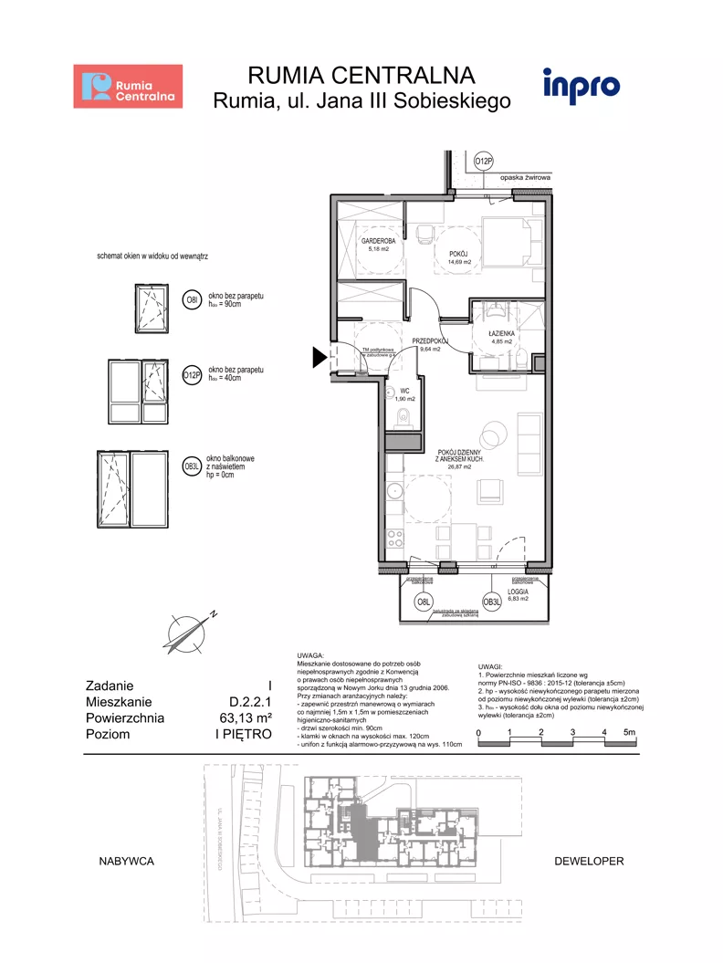 2 pokoje, mieszkanie 63,13 m², piętro 1, oferta nr D.2.2.1, Rumia Centralna, Rumia, ul. Sobieskiego 19