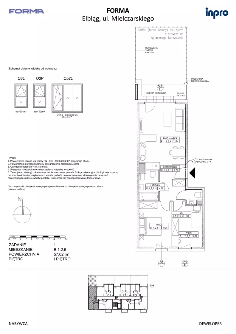 3 pokoje, mieszkanie 57,02 m², piętro 1, oferta nr B.1.2.6, FORMA - II etap, Elbląg, Zatorze, ul. Malborska