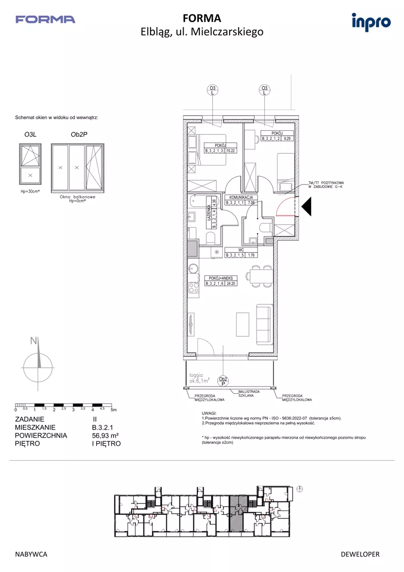 3 pokoje, mieszkanie 56,93 m², piętro 1, oferta nr B.3.2.1, FORMA - II etap, Elbląg, Zatorze, ul. Malborska