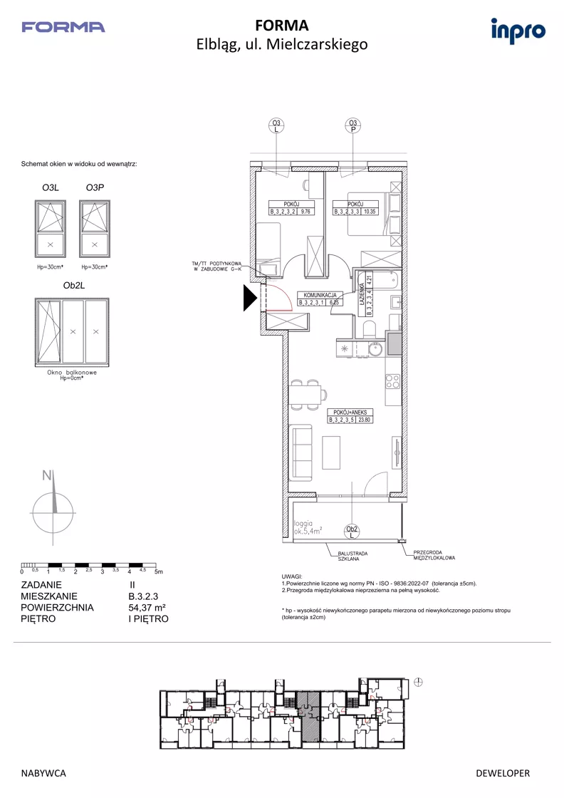 3 pokoje, mieszkanie 54,37 m², piętro 1, oferta nr B.3.2.3, FORMA - II etap, Elbląg, Zatorze, ul. Malborska