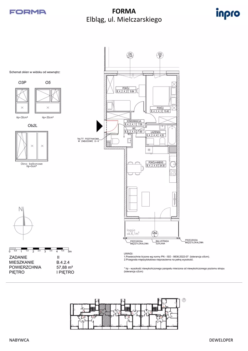 3 pokoje, mieszkanie 57,88 m², piętro 1, oferta nr B.4.2.4, FORMA - II etap, Elbląg, Zatorze, ul. Malborska