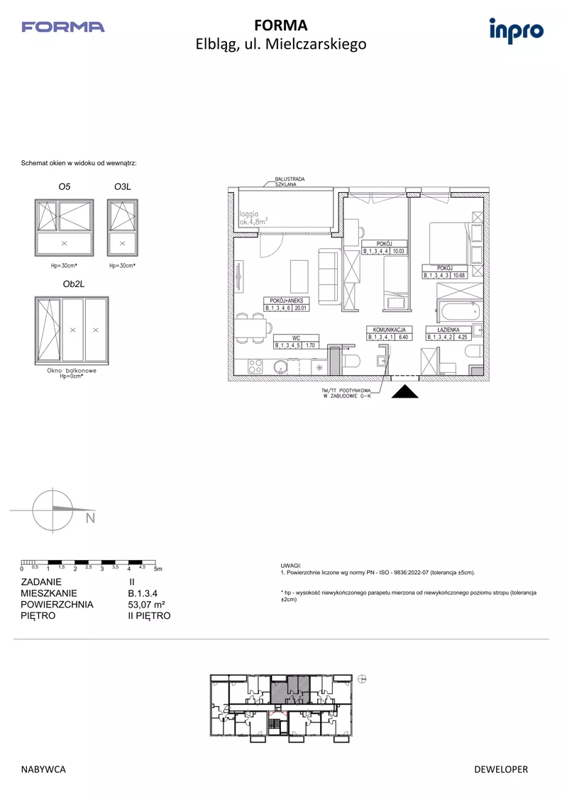 3 pokoje, mieszkanie 53,07 m², piętro 2, oferta nr B.1.3.4, FORMA - II etap, Elbląg, Zatorze, ul. Malborska