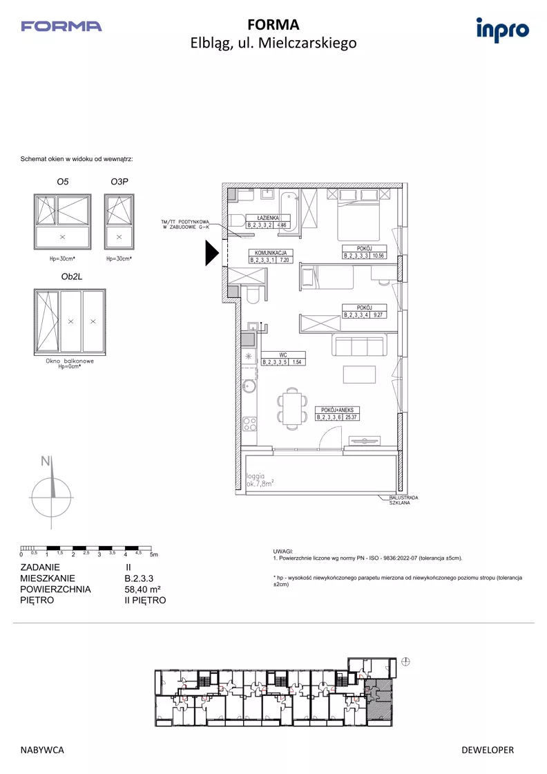 3 pokoje, mieszkanie 58,40 m², piętro 2, oferta nr B.2.3.3, FORMA - II etap, Elbląg, Zatorze, ul. Malborska