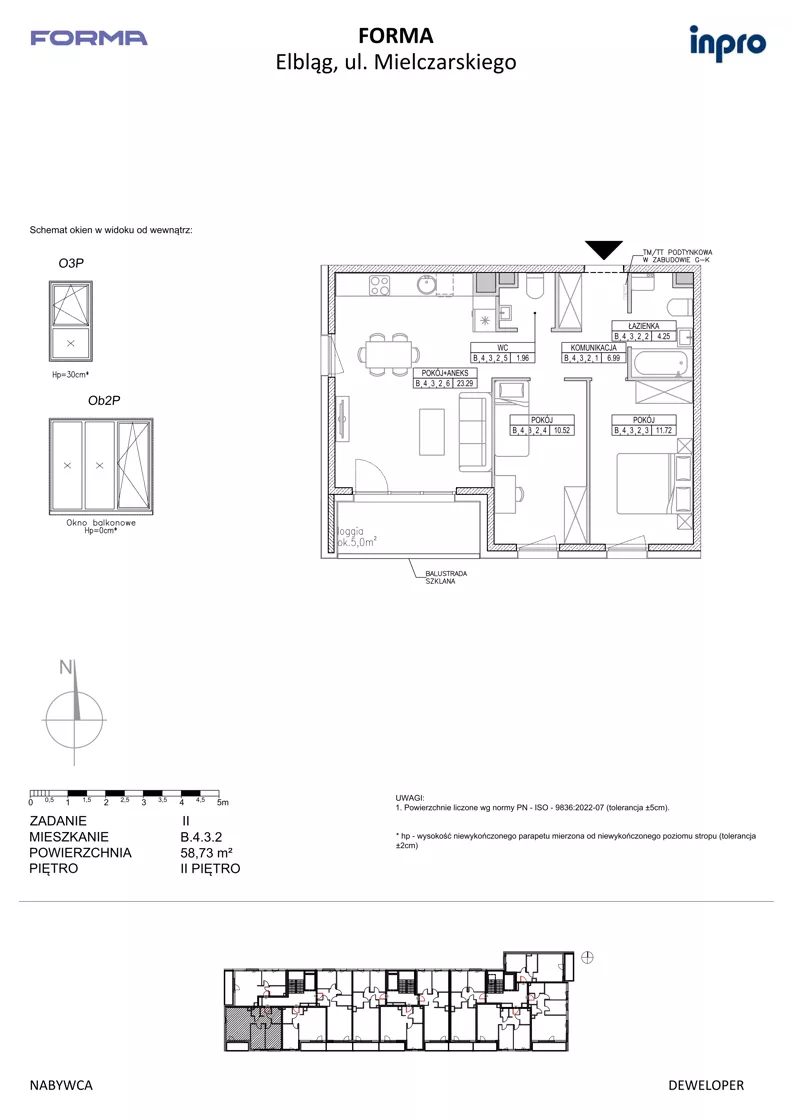 3 pokoje, mieszkanie 58,73 m², piętro 2, oferta nr B.4.3.2, FORMA - II etap, Elbląg, Zatorze, ul. Malborska